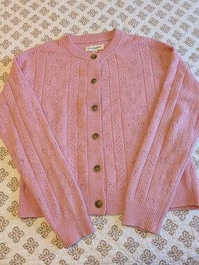 Lucky Brand Classic Pink Pointelle Knit Button-Front Cardigan